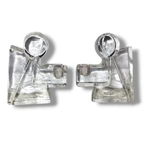 Pair Of Vintage Wiesenthal Hutte Glacier Ice Textured Glass Angel Candle Holders